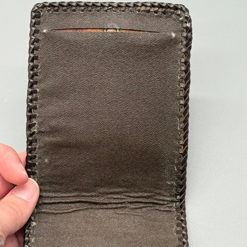 Vintage‎ Tooled Leather Western Bifold Wallet Floral Whipstitch Tan Brown Unisex
